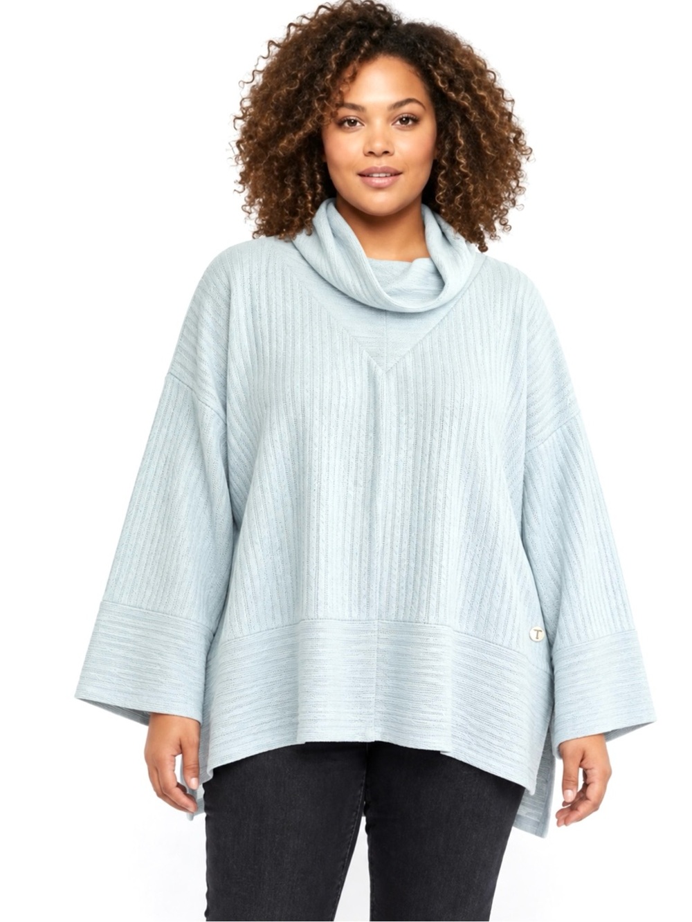 Tahari Sport 3X Light Blue Textured Cowl Neck Sweater Top NWT